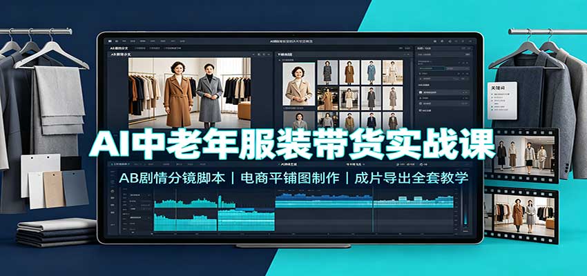 AI中老年服装带货实战课：AB剧情分镜脚本，电商平铺图制作，成片导出全套教学-离锋创库
