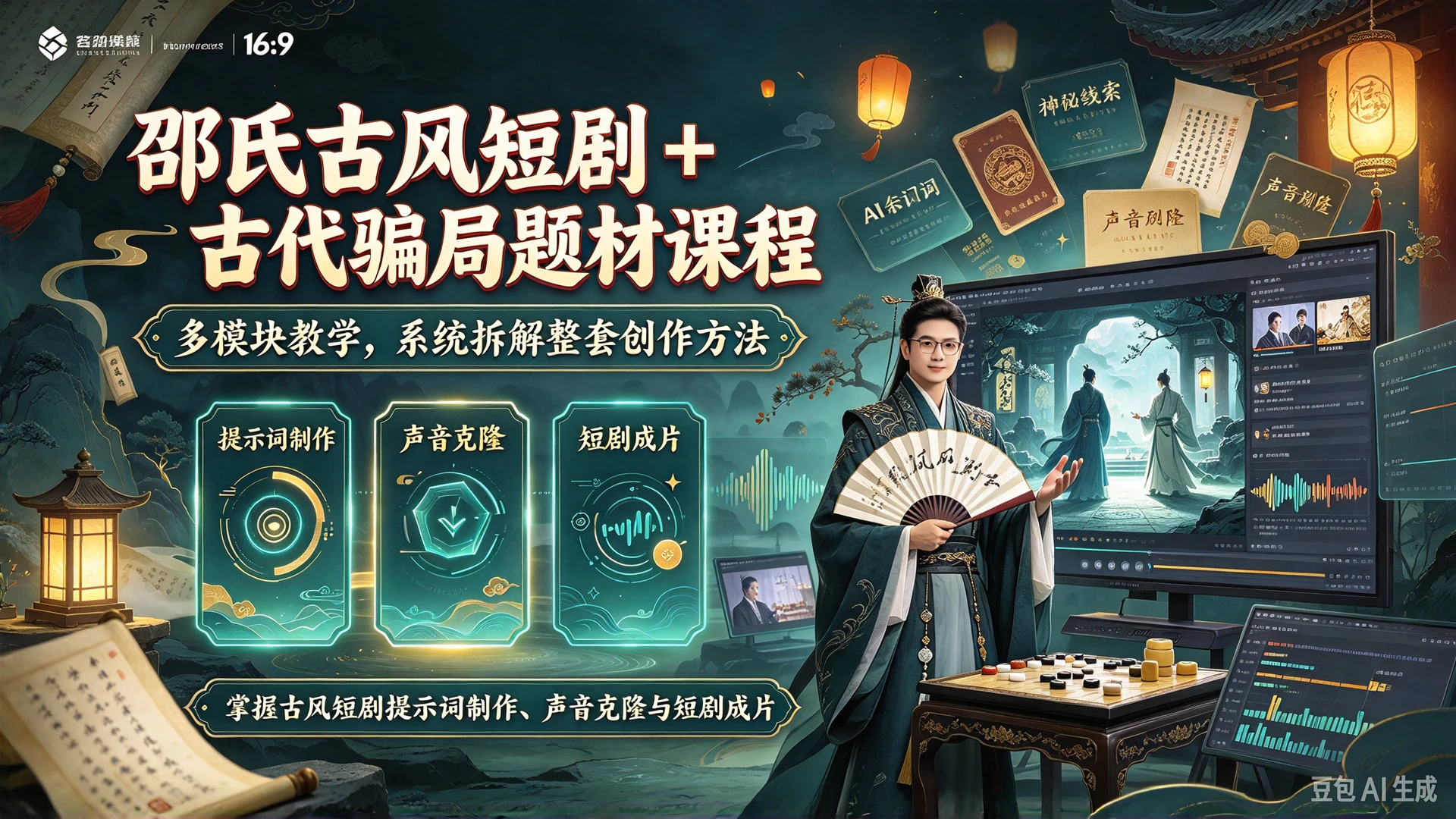 【精】邵氏古风短剧 + 古代骗局题材课程，多模块教学，掌握古风短剧提示词制作、声音克隆与短剧成片的整套创作方法-离锋创库