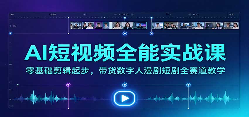 AI短视频全能实战课：零基础剪辑起步，带货数字人漫剧短剧全赛道教学-离锋创库